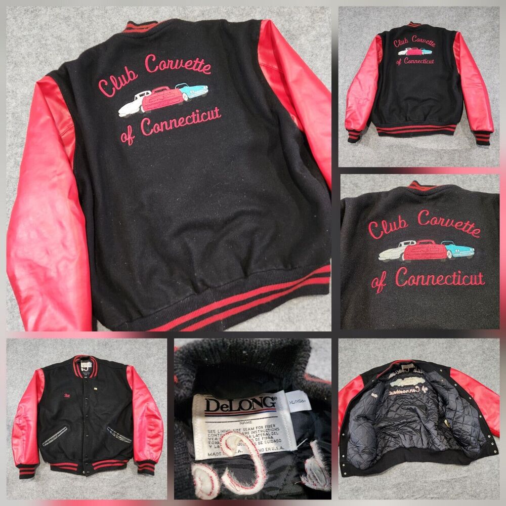 VTG Club Corvette‎ Of Connecticut CT Mens XL Quilted Wool Varsity Bomber Jacket